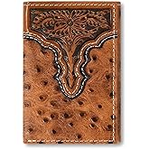 ARIAT Men's Tri-Fold Ostrich Print Floral Embossed Wallet - A3553202 One Size