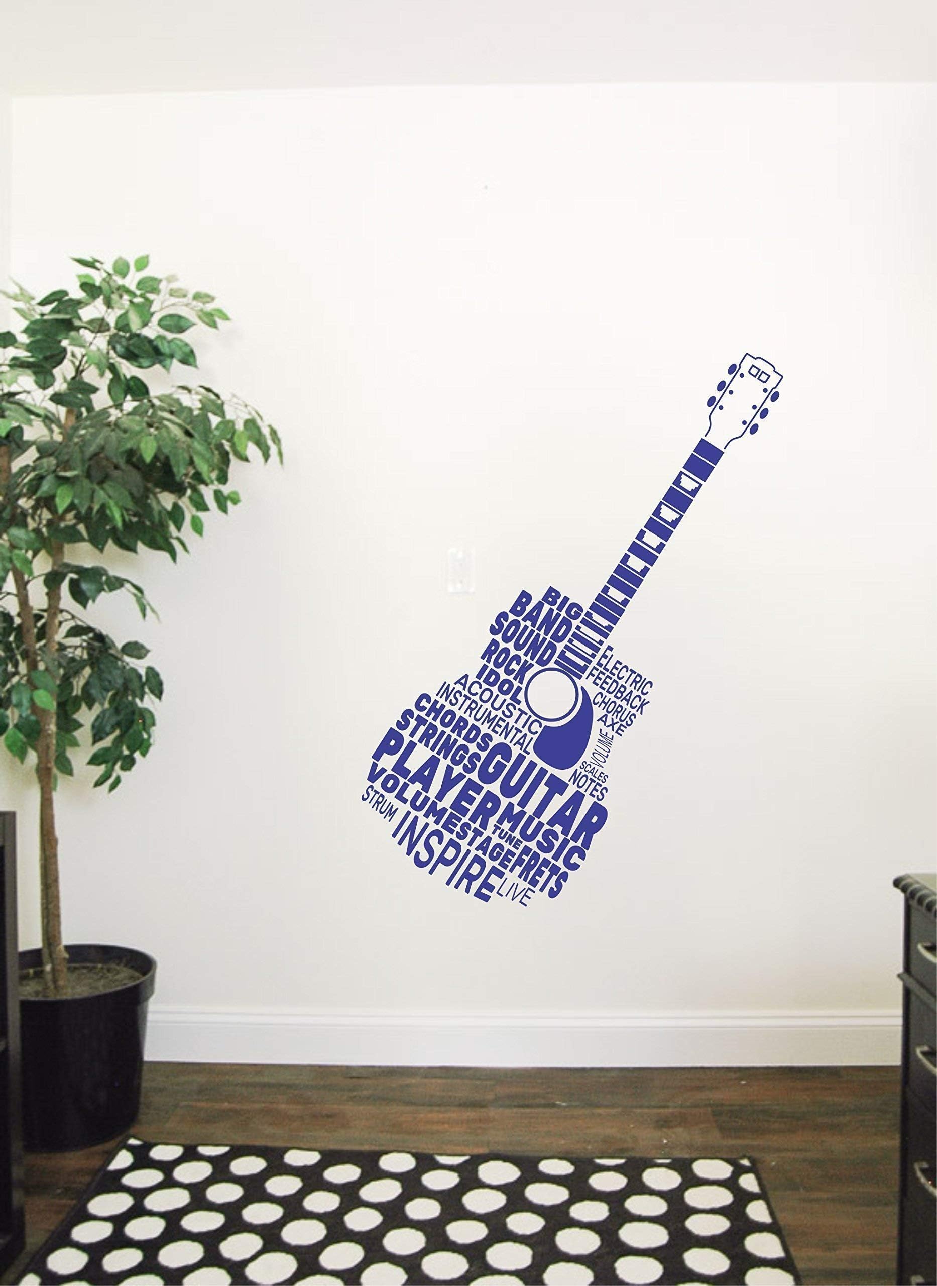 Wallency Guitar Shaped Words Wall Decal - Guitar Neck Removable Wall Sticker