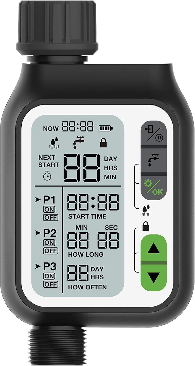Kacsoo Hose Automatic Watering Timer, Irrigation Timer, Rain Sensor, 3 Separate Irrigation Programs, Large LCD, Upgrade Material, Faucet Digital Watering Timer for Garden Lawn Sprinkler: Home & Kitchen