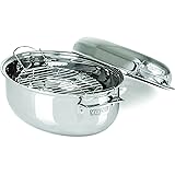 Viking 3-Ply Stainless Steel Oval Roaster with Metal Induction Lid and Rack, 8.5 Quart
