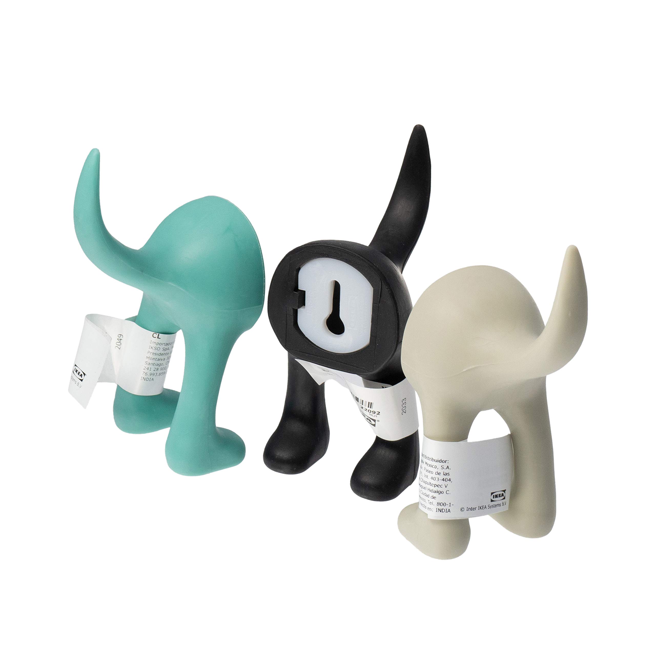 IKEA BASTIS Dog-Tail Wall Hooks, Turquoise/Beige/Black, 12 Centimetres, Set of 1 of Each