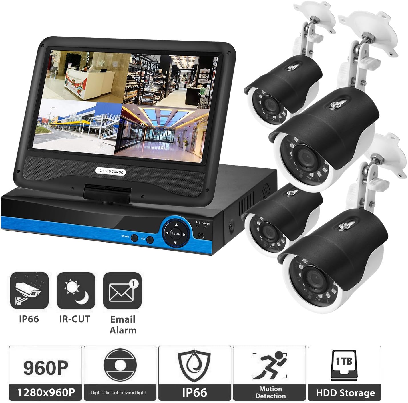 Home Security Camera System, 4CH 960p AHD Video Security