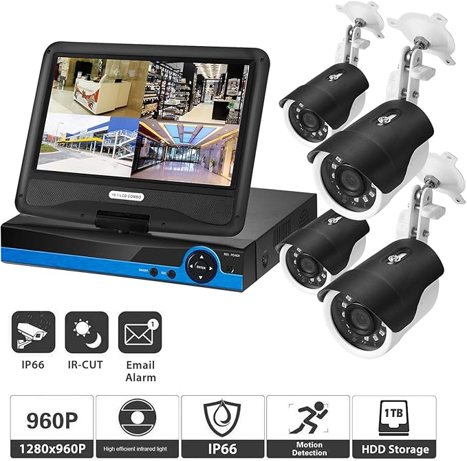 Home Security Camera System, 4CH 960p AHD Video Security