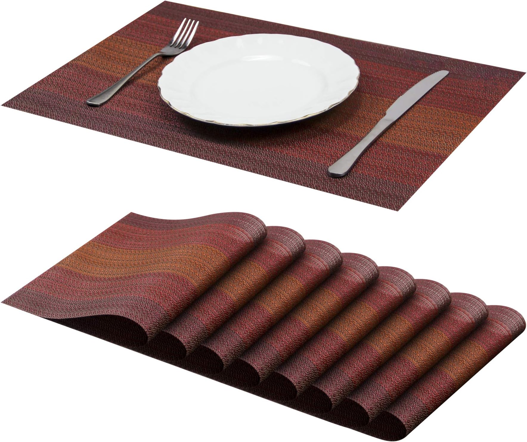 Jujin Placemats Set of 8 Non-Slip Washable PVC Heat Resistant Table Mats for Dining Table Red