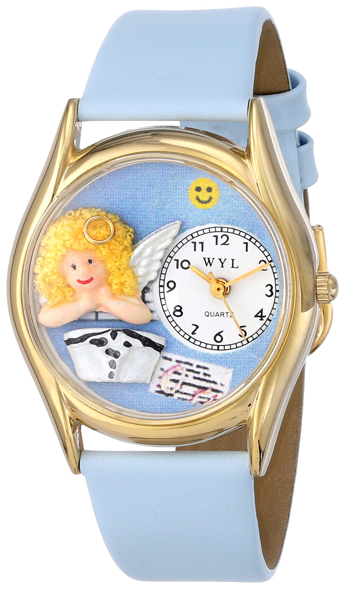 Whimsical Watches Nurse Angel Baby Blue Leather and Goldtone Unisex Quartz Watch with White Dial Analogue Display and Multicolour Leather Strap C-0610007