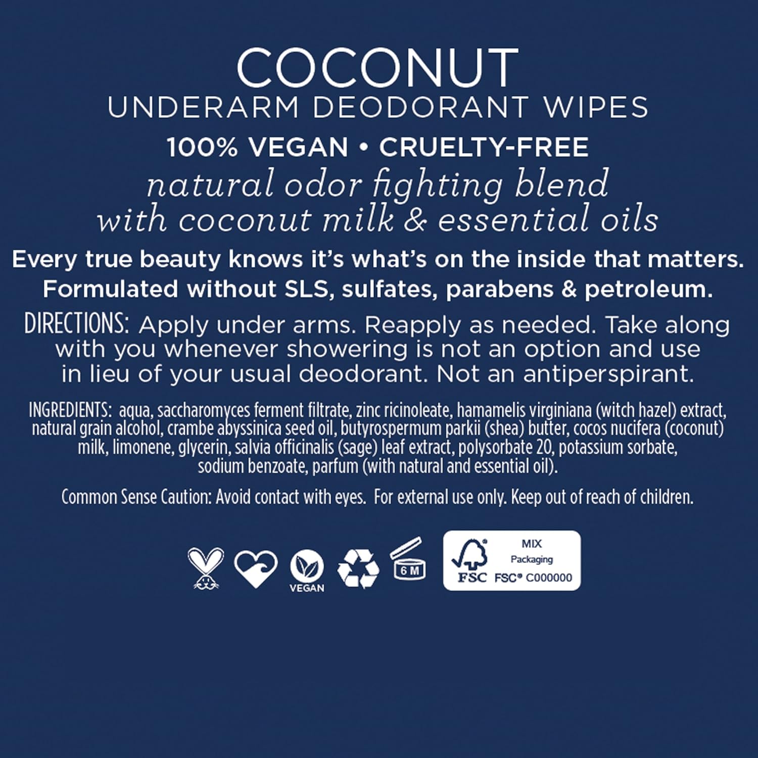 Pacifica Beauty Underarm Deodorant Wipes, Coconut Milk & Essential Oils, 30 Count: Beauty