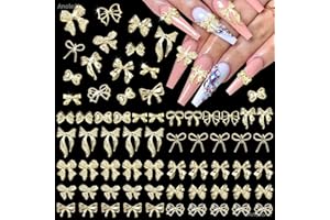 ANOLEAIR 180 Pcs Gold Bow Nail Charms, 3D Alloy Bow Bowkont Nail Art Charms, Golden Bows Nail Art Studs Rivets for Acrylic Nails, Gold Bows Nail Art Charms Jewelry for Nails DIY Y2K