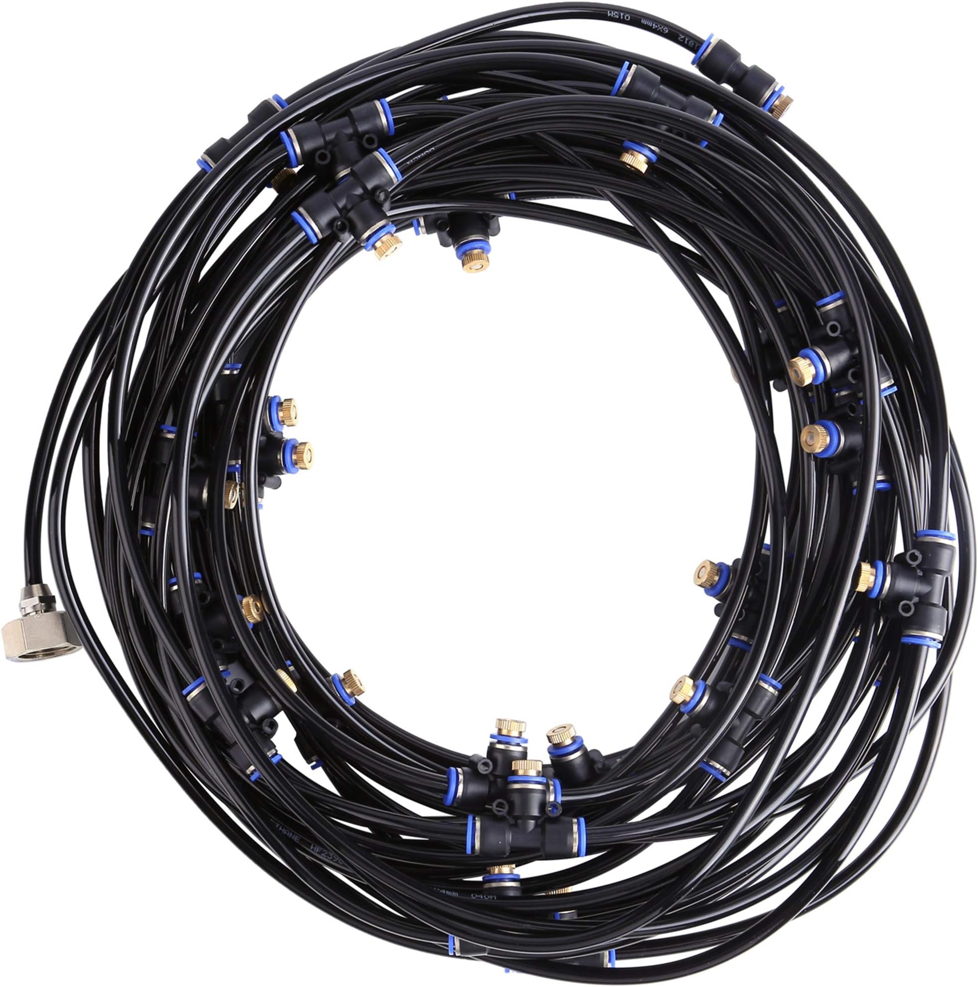 CozyCabin Outdoor Misting Cooling System - 75ft (23m) Misting Line (with G3/4" Female Thread Connector) + 36 Brass Mist Nozzles for Patio Garden Greenhouse, Simply to Install