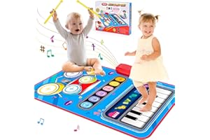 TSOMTTO 2 in 1 Musical Toys for Toddlers 1-3 Piano Keyboard & Drum Set Educational Baby Musical Mat Toddler Toys Age 1-2 Sensory Interactive Learning Toys for 1 2 3 Year Old Boy Girl Birthday Gifts