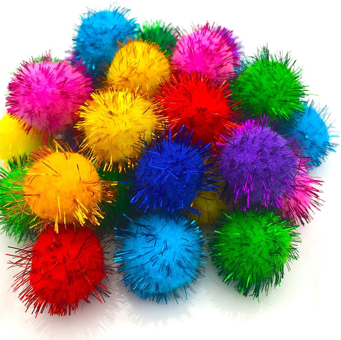 VAPKER 30 Piece Assorted Color Sparkle Balls Cat's Favorite Toy Tinsel Pom Poms Glitter : Pet Supplies