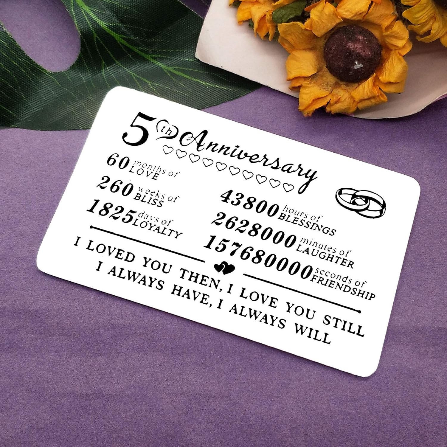 Anniversary Card Gift Valentine’s Day Metal Wallet Insert Card 5 Year Anniversary Card Gift for