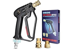 EARLEAS Short Pressure Washer Gun with Swivel, Anti-Tangle Design, Max 4000 PSI, Heavy Duty, 3/8" QC & M22 14/15mm Inlet, 1/4" Quick Connect Outlet for Car Detailing