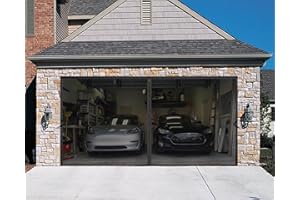 SANJINFON Garage Door Screen for 2 Car Garage 16x7 FT - Magnetic Retractable Fiberglass Mesh 16x7ft & Heavy Duty Weighted Bottom, Include Screws & Repair Patches - Easy Assembly for Patio Workshop Gym