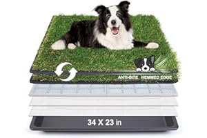 HQ4US 4LEGS HQ4us Dog Grass Pad with Tray Large 34”×23” Dog Litter Box Toilet with 2×Artificial Grass for Dogs with Hemmed Edge, Pee Pads for Dogs, Realistic, Less Stink, Potty for Balcony
