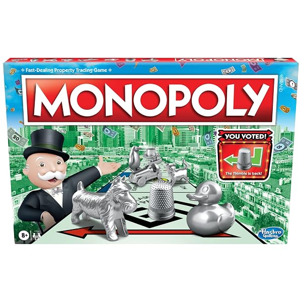MONOPOLY GAME, FAMILY BOARD GAMES FOR 2 TO 6 PLAYERS & KIDS AGES 8 AND UP, INCLUDES 8 TOKENS (TOKEN VOTE EDITION)