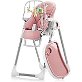 Sweety Fox Baby High Chair Adjustable to 7 Different Heights - Pink Baby Chair - Silla para Comer de Bebe - Foldable High Cha