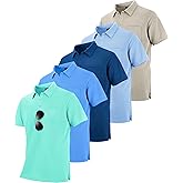 ZITY 5 Pack Polo Shirts for Men with Pocket Dry Quickly Short Sleeve Athletic Outdoor Work Collared Shirts