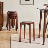 YMYNY 4pcs Solid Stackable Wood Round Stool, 27x27x45CM Brown view 4