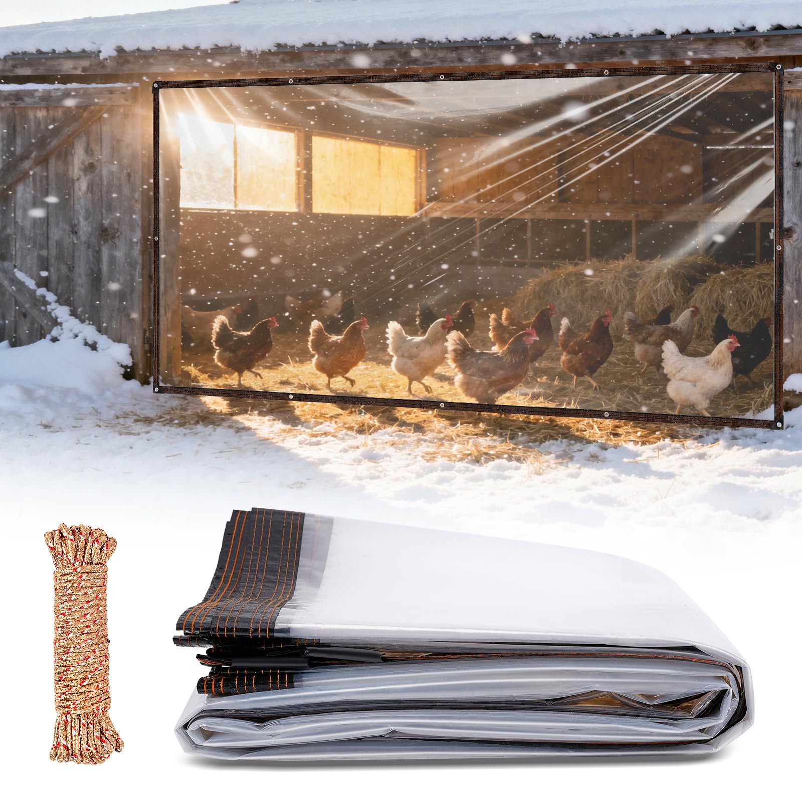 Photo 1 of 7 x 13 FT Chicken Coop Cover for Winter, Waterproof Chicken Run Tarp with Rope, Anti-Tear Chicken Coop Insulation Windproof Winterizing Cover for Porch Patio Poultry Cage