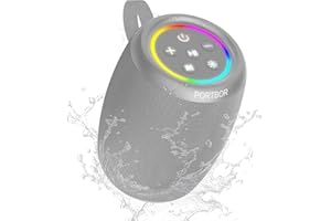 PORTBOR Portable Bluetooth Speaker with Lights, Powerful Stereo Loud Sound Wireless Small Speaker, IPX5 Waterproof, BT5.3, TWS Pairing, for Outdoor/Party/Home/Beach/Shower, Birthday for Him Her
