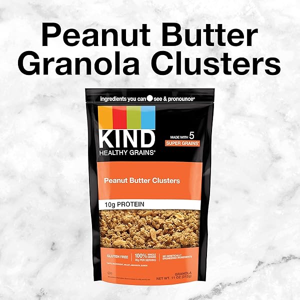 KIND HEALTHY GRAINS GRANOLA, PEANUT BUTTER CLUSTERS, GLUTEN FREE, HEALTHY SNACK MIX, 10G PROTEIN, 11OZ, 1 COUNT