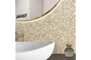 BeNice Peel and Stick Backsplash Tile Stickers, Kitchen Bathroom Wall Adhesive Small Metal Tiles Square-5sheets Champagne Gold