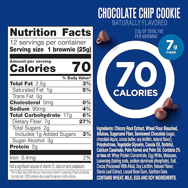 FIBER ONE 70 CALORIE BROWNIES, CHOCOLATE CHIP COOKIE SNACK BARS, 2G SUGAR, VALUE PACK, 12 CT, 10.6 OZ
