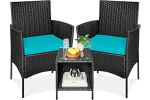 Best Choice Products 3-Piece Outdoor Wicker Conversation Bistro Set, Space Saving Patio Furniture for Garden w/Side Table - Black/Teal