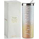 Onebttl 75 & Fabulous 20 Oz Insulated Stainless Steel Wine Tumbler, 75th Birthday Gifts for Grandma, Mom, Glitter Gold