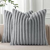 Pallene Faux Fur Plush Throw Pillow Covers 18x18 Set of 2, Luxury Soft Fluffy Striped Decorative Pillow Covers for Sofa, Couch, Living Room, Grey