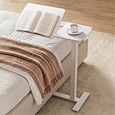 Sakugi Overbed Bedside Table with Wheels, Right-Side Tilt Top, 29.1"&ndash;39" H | Home &amp; Office, Hospital Bed Table, Rolling Bed Tray, Laptop Desk, Height Adjustable, 12.9" D &times; 27.6" W, White
