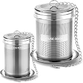 HOUSE AGAIN Tea Infuser (2 Pack, Large + Small), Extra Fine Mesh Tea Strainers for Loose Tea, 18/8 Stainless Steel Tea Strainer with Extended Chain Hook, Tea Steeper