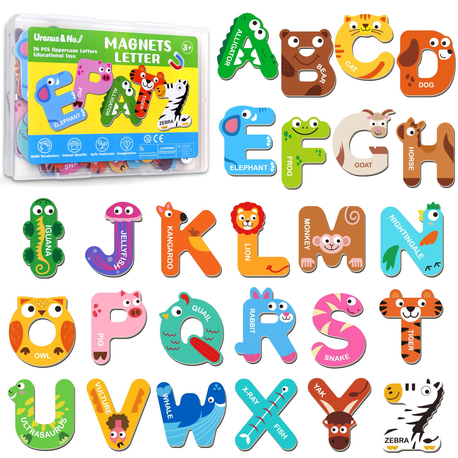Photo 1 of Magnetic Letters, Fridge Alphabet Magnets ABC for Toddlers 1-3, 26 PCS Cute Animal Uppercase Refrigerator Toys, Preschool Spelling Learning Games, Ideal Educational Gift for Kids 3 4 5 Years Old