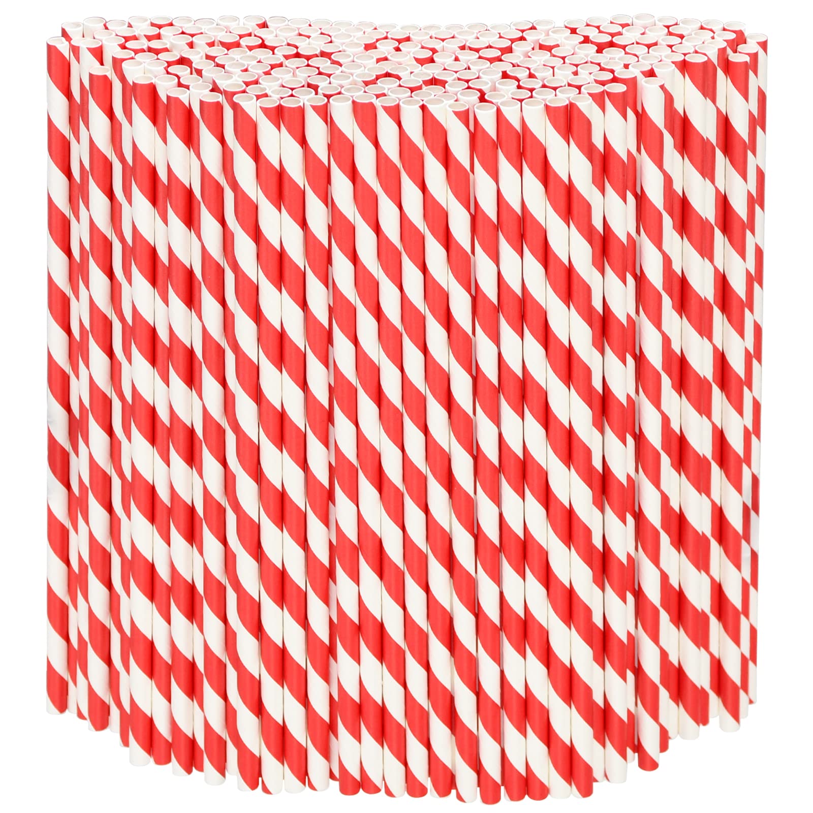 Disposable Paper Drinking Straws Bulk Pack of 1000, Red/White Striped, 19.7 x 0.6 cm - Environmentally Friendly Straws