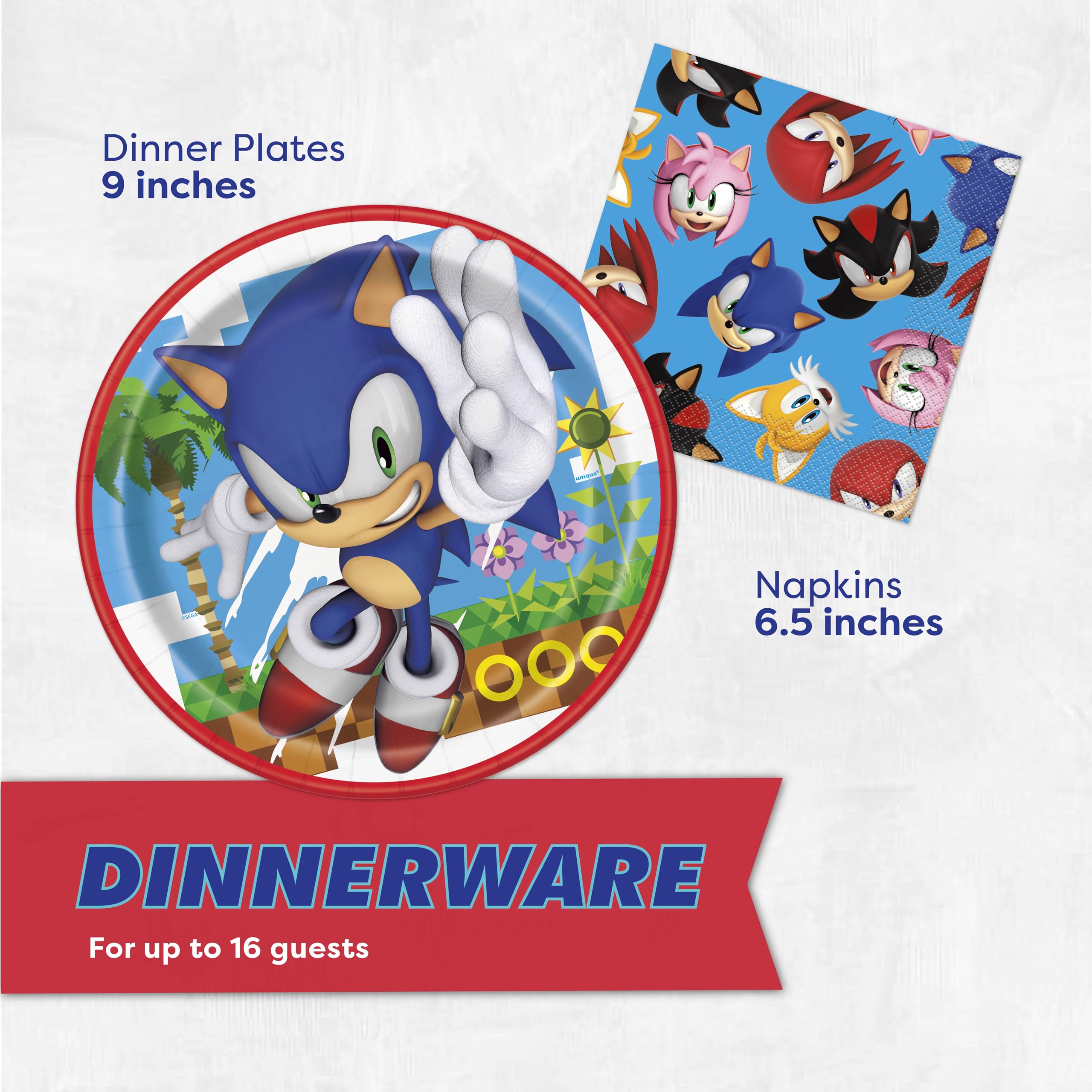 Sonic Birthday Party Decorations for 16 | Banner, Tablecloth, Plates and Napkins, Masks, Sticker | Sonic Party Decorations | Officially Licensed