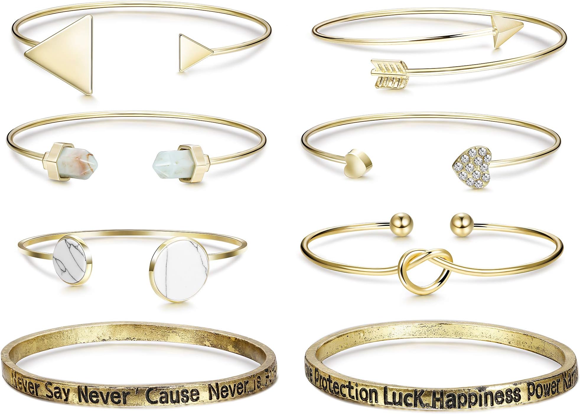 Hanpabum 8Pcs Bangle Cuff Bracelet Multi Layer Stackable Open Cuff Set for Women Girls Love Knot Turquoise Triangle Knot