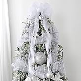 Drievana White Christmas Tree Topper Bow, 14 inch Large Christmas Bows with Faux Pearl Bead, Decorative Bows for Wedding Birthday Party Indoor Outdoor Christmas Decoration (1 Pack)