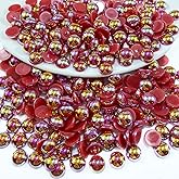 Pinhoollgo 1000pcs 6mm Flatback Half Pearls for Crafts Resin Half Round Pearls for Face Nail Cup Clothes Shoes Scrapbook Handmade Craft(Red AB)