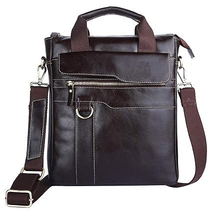 KOMTO Genuine Leather Messenger Bag for Men | Men Business Briefcase Documents 12 Inches Laptop Bag | Crossbody Messenger Bags Office Handbag (Brown)