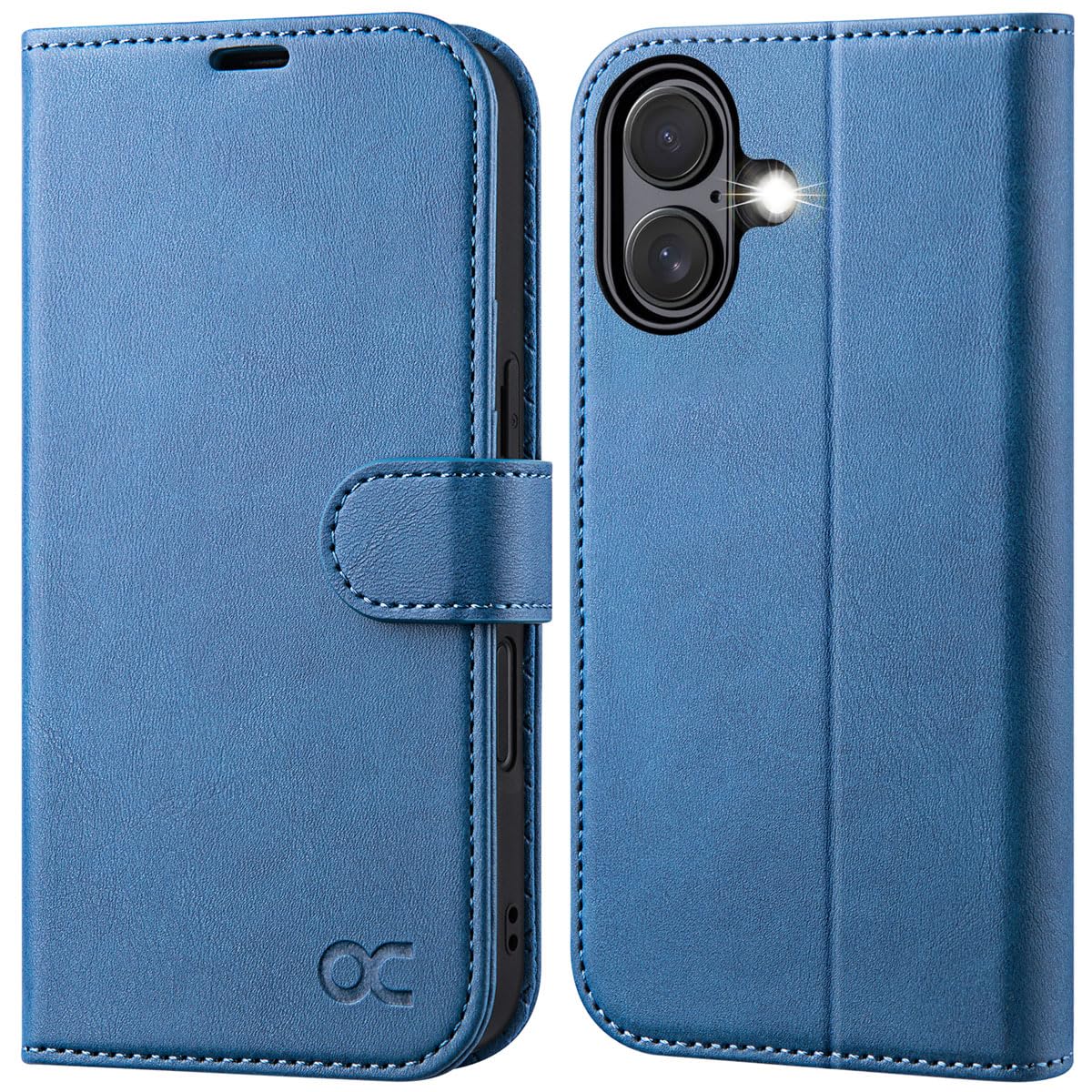 OCASE for iPhone 16 Case, PU Leather Wallet, Magnetic Flip Folio Cover with RFID Blocking, Card Holders, Shockproof TPU, and Kickstand for 6.1 Inch iPhone 16 (2024), Light Blue