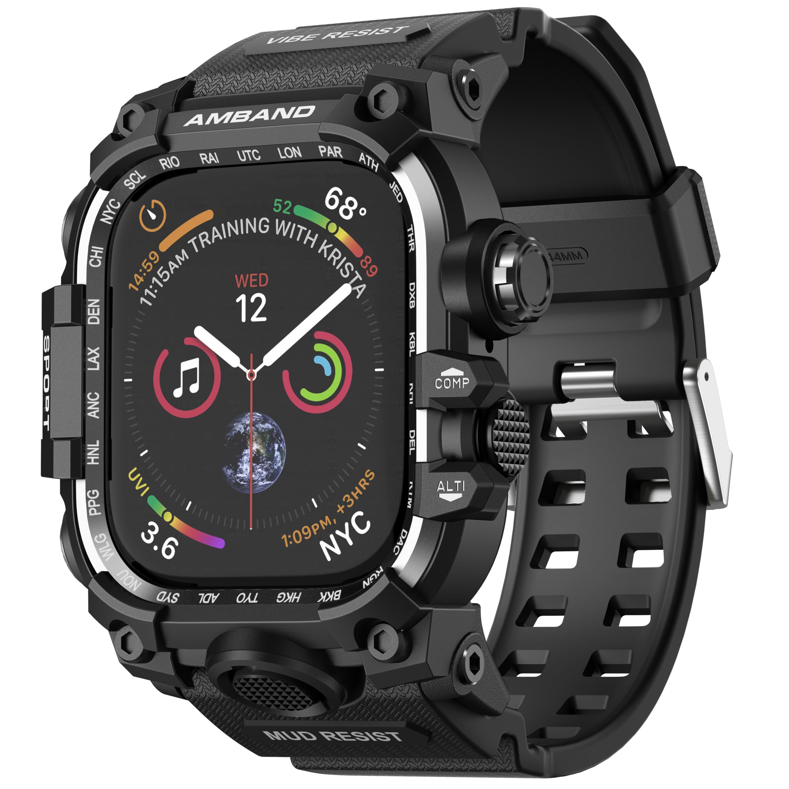 Photo 1 of amBand Rugged Case with Band for Apple Watch 44mm, Compatible with iWatch Series SE 3/SE 2nd Generation/SE/6/5/4, Military Grade Shockproof Bumper Cover, Tactical Band for Men, Matte Black