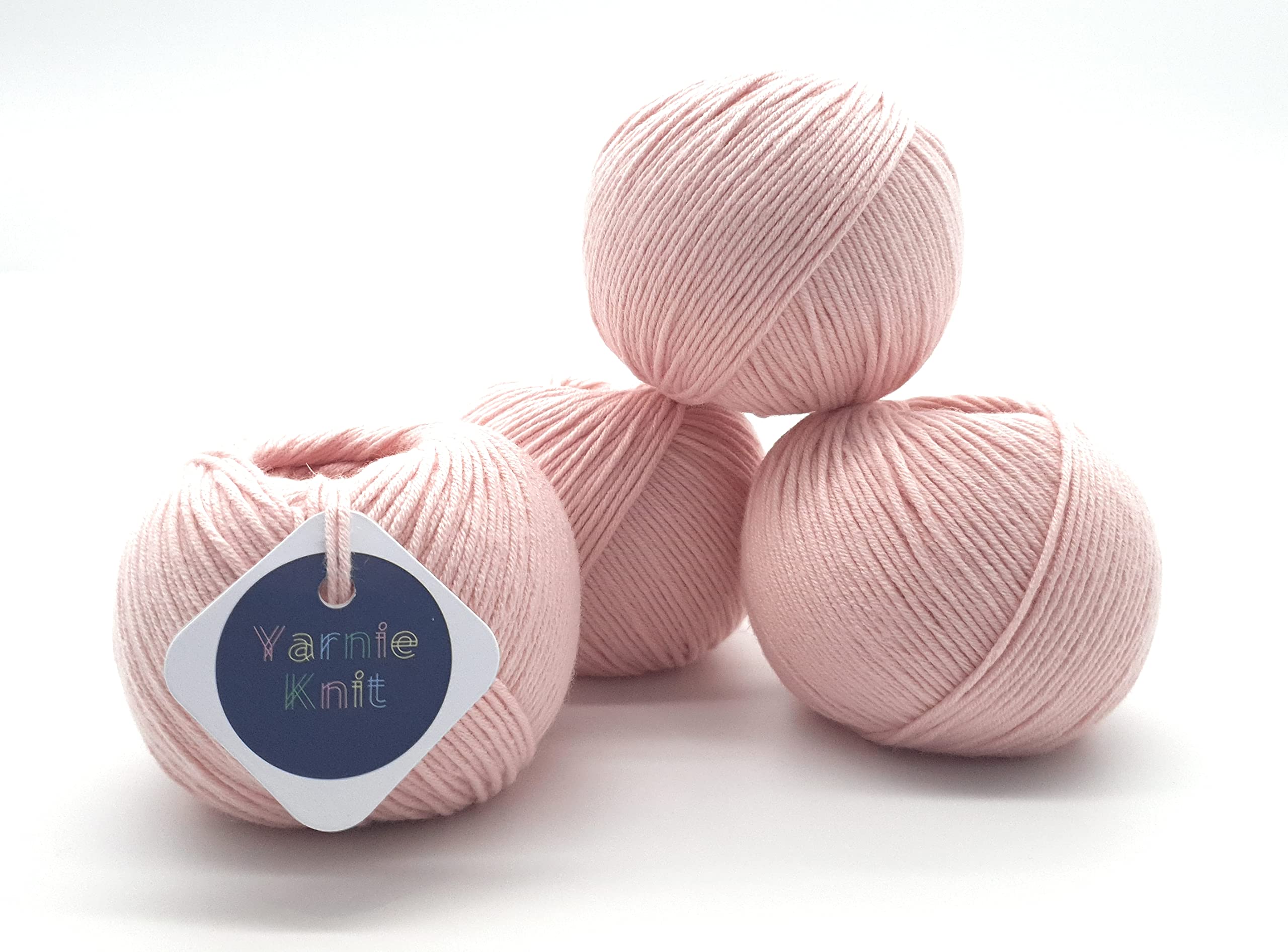 Wool Cotton Knitting Yarn for Crochet - Double Knit DK Light Worsted Weight 4 Pack, Multicoloured Rainbow Pastel Yarnset for Kids Adults Beginners Starter Yarnie Knit Utopi (Soft Peach Pink)