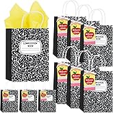 Kolldenn 24 Sets Christmas Teacher Appreciation Gift Bag Composition Notebook Paper Pencil Bags with Tissue Handle Cards for Teacher Christmas Wrapping