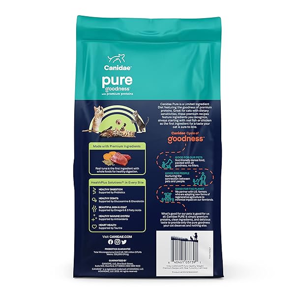 CANIDAE PURE HEALTHY WEIGHT LIMITED INGREDIENT PREMIUM DRY CAT FOOD, REAL TUNA RECIPE, 5 LBS, GRAIN FREE