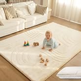 Huloo Sleep 1.3" Extra Thick Fluffy Baby Play Mat for Floor,6'&times;9'Large Padded Kids Rug with Ultra Soft 3D Carved Faux Rabbit Fur,Non-Slip Carpet Nursery Rug Area Rug for Playroom Living Room(Cream)