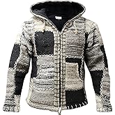 Shopoholic Fashion Patchwork Hooded Fleece Jacket, Double Knitted Wool Full Zip Hoodie Sweater for Men