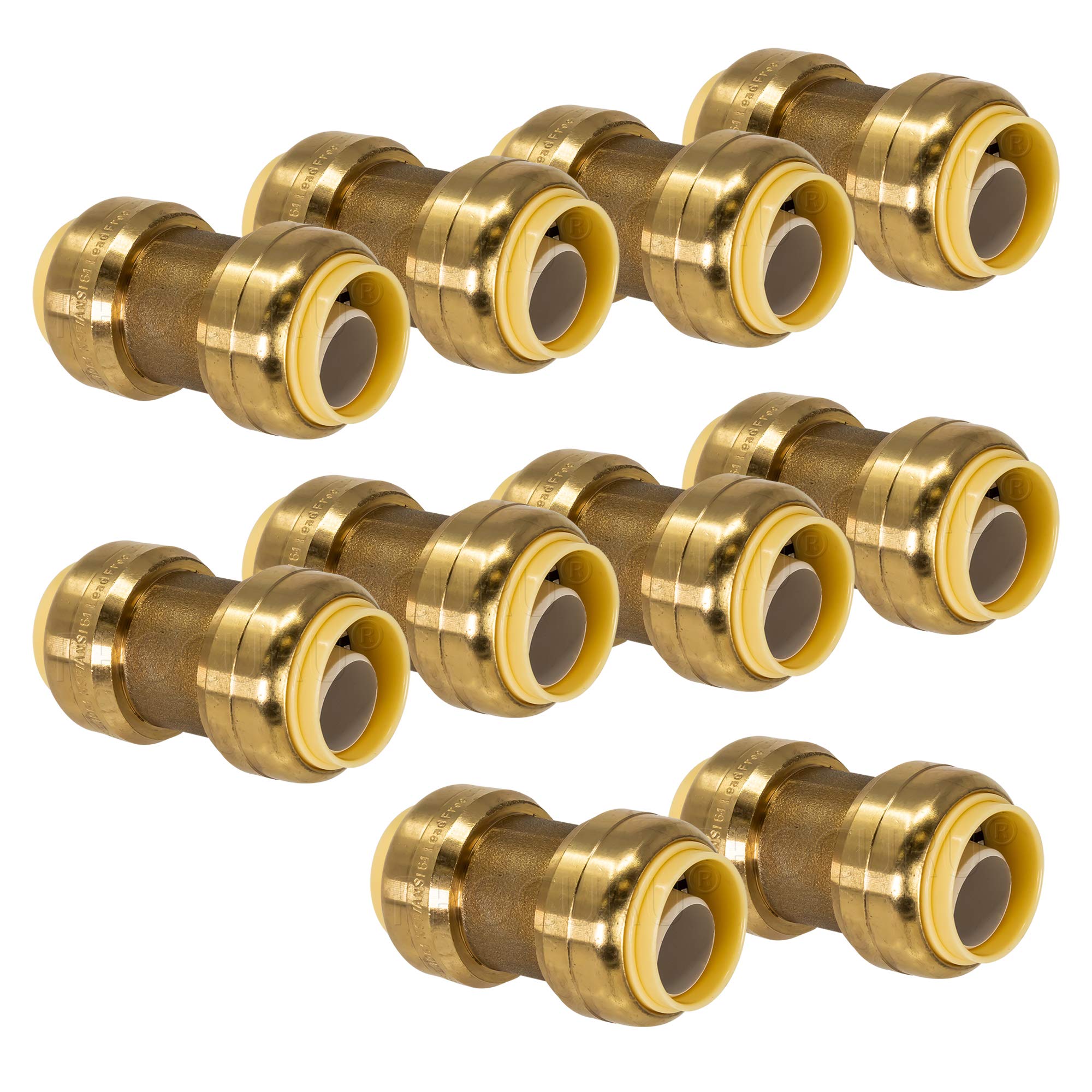 Photo 1 of [10-Pack] PROCURU 1/2-Inch PushFit Coupling, Push-to-Connect Brass Plumbing Fitting for Copper, PEX, CPVC, PE-RT Pipe, LF Certified Safe (8X1012-10P)