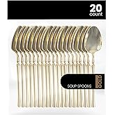 PlasticPro 20 Count Gold Plastic Soup Spoons Premium Quality Heavy Duty Disposable Elegant Silverware Soup Spoons for Party
