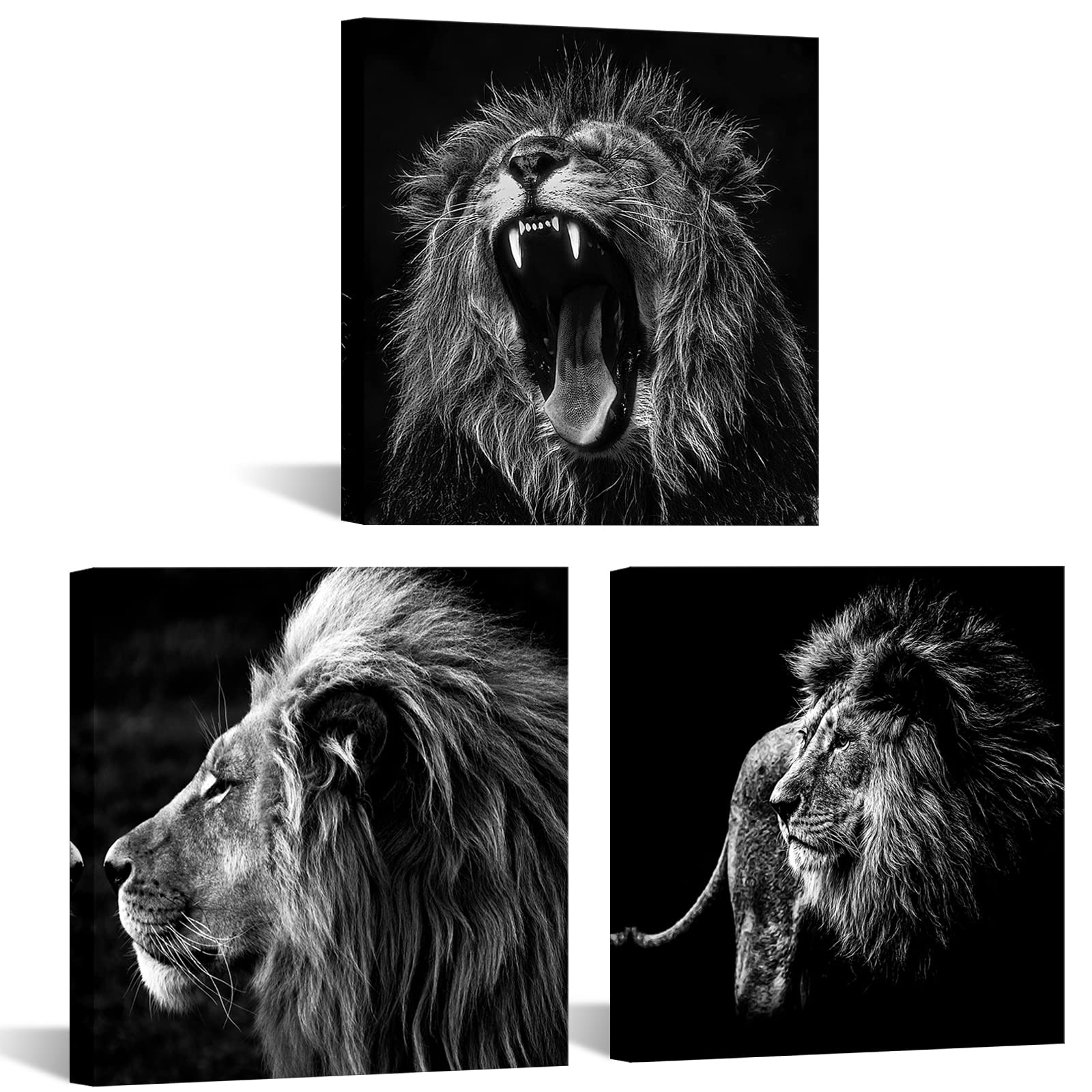 KREATIVE ARTS - 3 Panels Lion King Black and White Canvas Prints Wall Art Modern Painting Wall Pictu