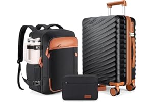 Velaybor 3 Piece Luggage Set with Travel Backpack, 20” PC Hardside Suitcase with Spinner Wheels, Flight Approved Carry On Lug